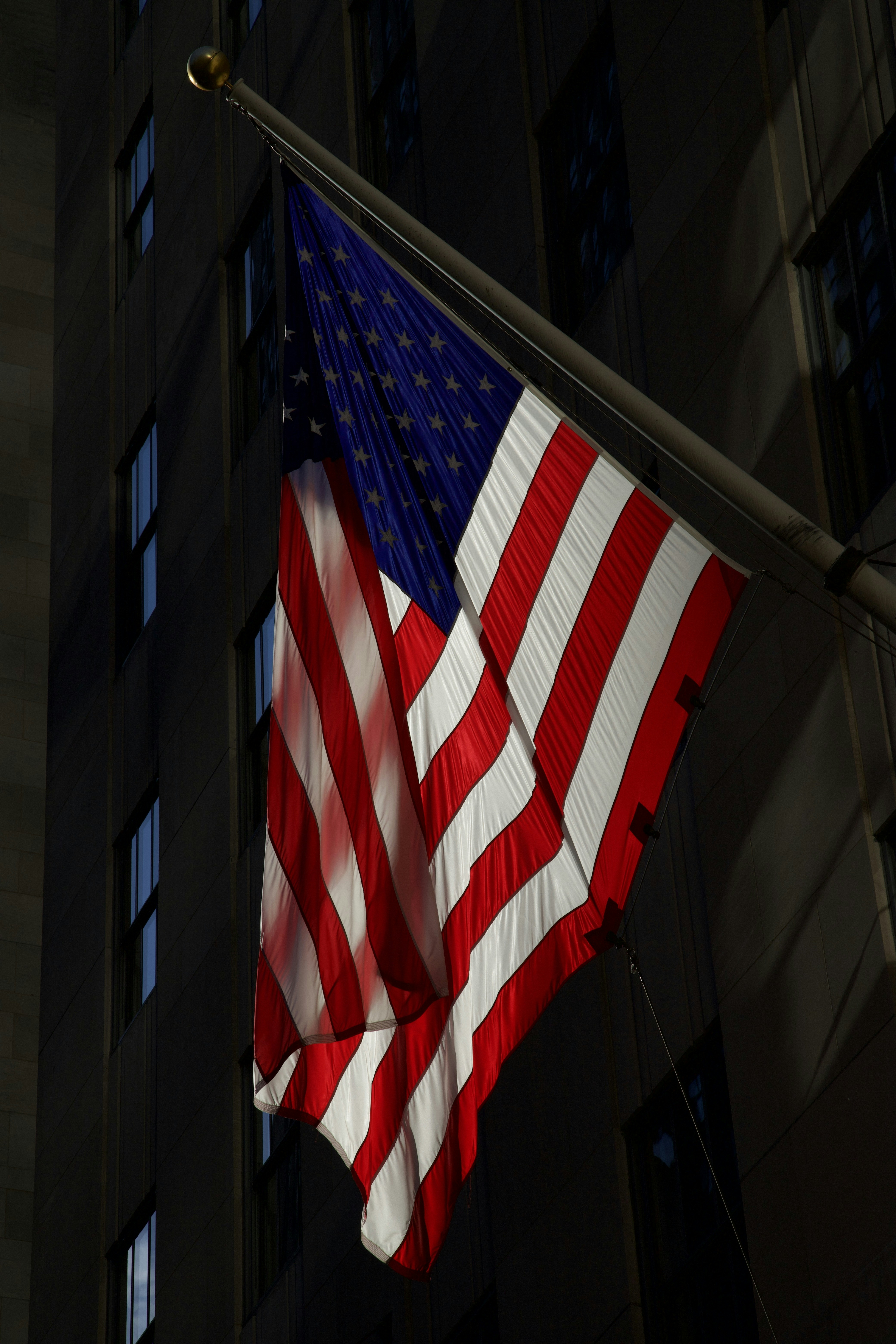 a flag from a building